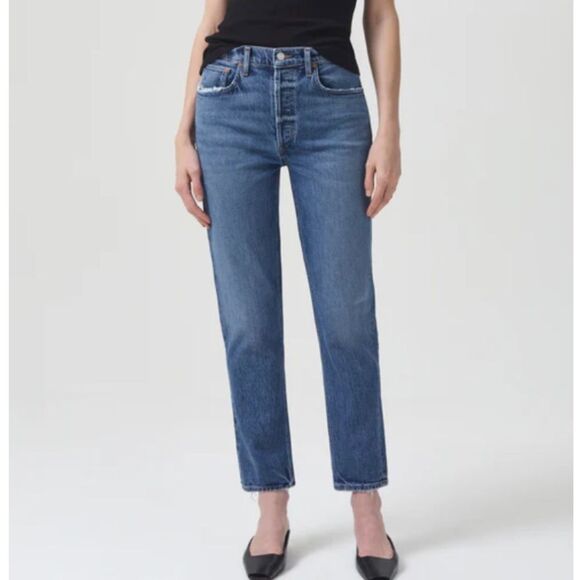 AGOLDE High Rise Organic Cotton Stretch Riley Straight Medium Wash Jeans Size 26 - Picture 1 of 10